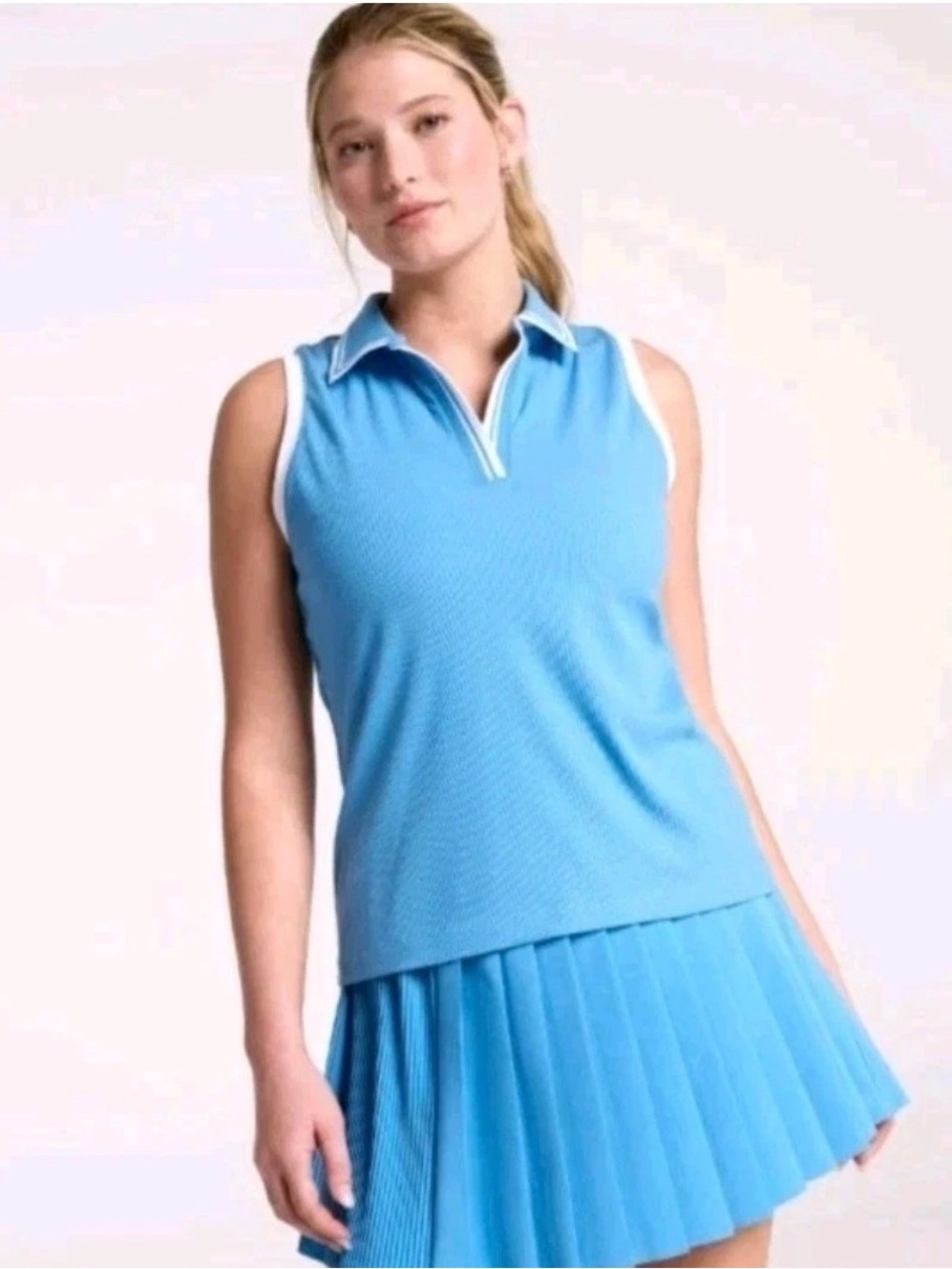 Calia Golf Women's Rib Polo Shirt Sleeveless Size XXL Tranquil Blue